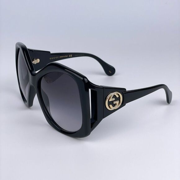 NEW Gucci GG0875S 001 Women Rectangle Oversized Black Grey Gradient Sunglasses